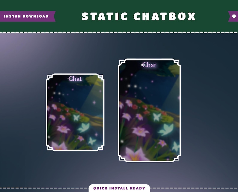 May include: Two static chat boxes with a whimsical design featuring a night sky with stars, flowers, and butterflies. The text "eChat" is displayed on each chat box.