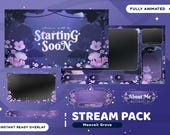 Moonveil Grove Animated Stream Overlay Package for Twitch Bundle, Violet Stream Overlay, Floral Stream , Package, Cute Purple Vtuber Overlay