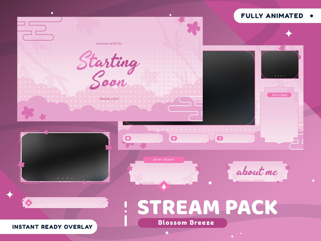 Blossom Breeze Animated Stream Overlay Package Twitch Bundle, Pink ...