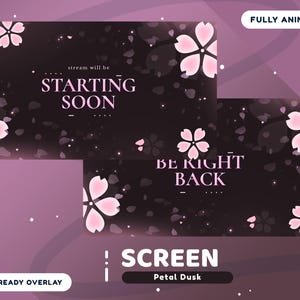 Petal Dusk Animated Stream Screen Package for Twitch, Cherry Blossom Theme, Fantasy Stream Screen, Sakura Night Theme, Falling Petal Sakura