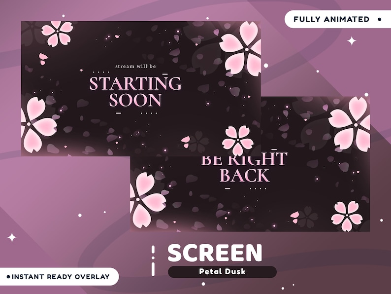 Petal Dusk Animated Stream Screen Package for Twitch, Cherry Blossom ...
