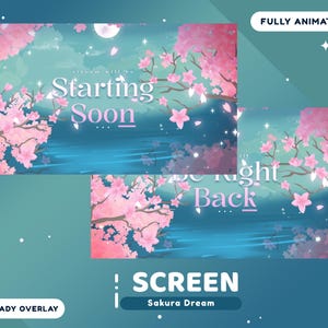 Sakura Dream Animated Stream Screen Package for Twitch, Japan Flower Overlay Screen, Animation Twitch Overlay Pink, Cherry Blossom Vtuber