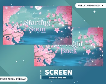 Sakura Dream Animated Stream Screen Package for Twitch, Japan Flower Overlay Screen, Animation Twitch Overlay Pink, Cherry Blossom Vtuber