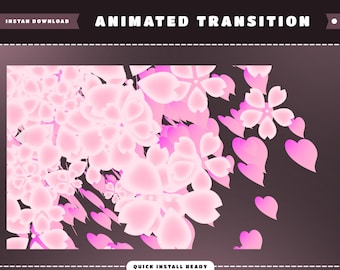 May include: Animated transition effect with pink cherry blossoms and hearts on a dark background. The text "ANIMATED TRANSITION" is at the top of the image.