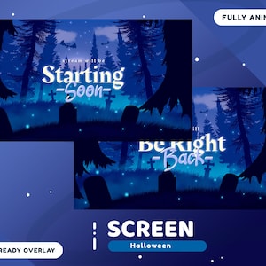 Halloween Animated Stream Screen Package for Twitch, Halloween Overlay Screen, Animation Twitch Overlay Blue, Horror Vtuber, Haunted, Scary