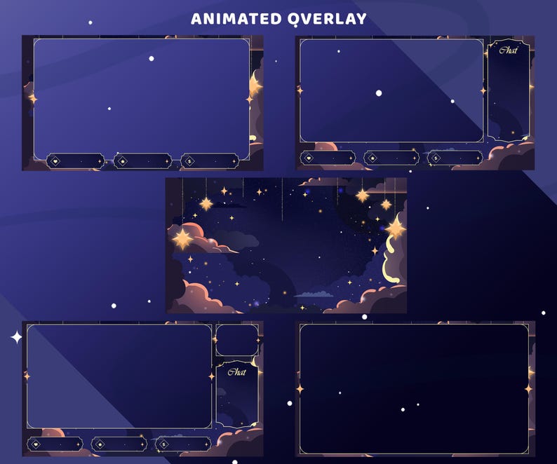 Noctyra Animated Stream Overlay Package for Twitch, Tiktok, Blue Gold ...