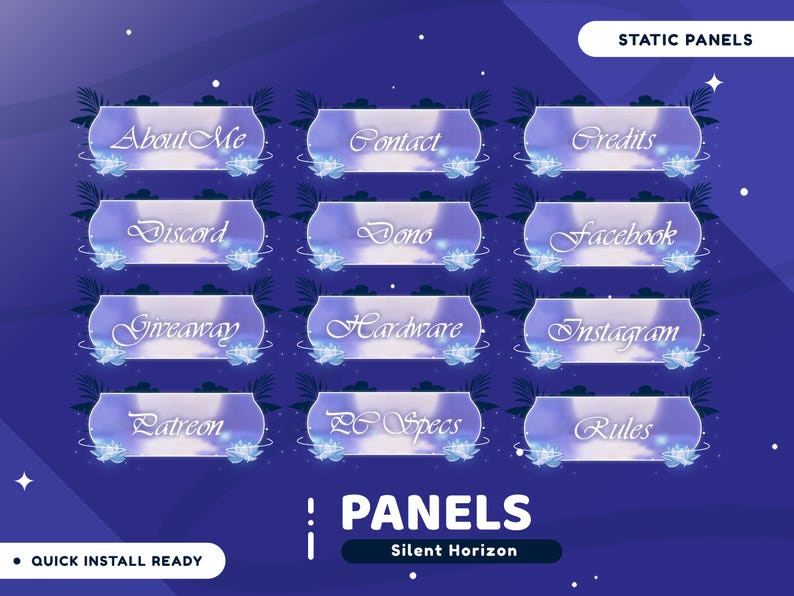 Silent Horizon Static Stream Panel Package for Twitch, Purple Stream ...