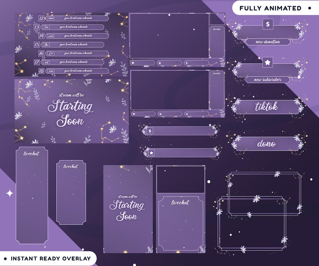 Floral Starlight Animated Stream Overlay Package for Twitch Bundle ...