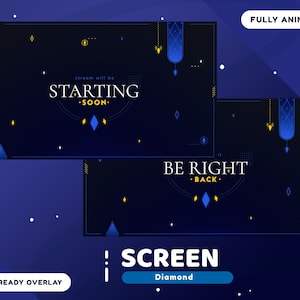Diamond Animated Stream Screen Package for Twitch Bundle, Animation Twitch Overlay Blue, Vtuber Overlay, Elegant Overlay, Overlay Templates