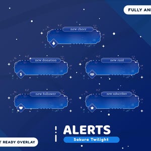 Sakura Twilight Animated Stream Alert Package for Twitch Bundle, Blue ...