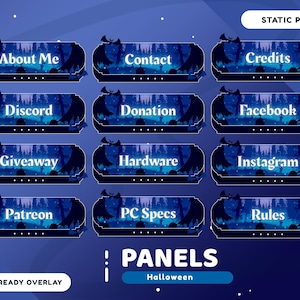 Halloween Static Stream Panel Package for Twitch, Panel Overlay, Twitch Vtuber Blue, Vtuber Overlay Halloween, Ghost Panel, Dark Panel