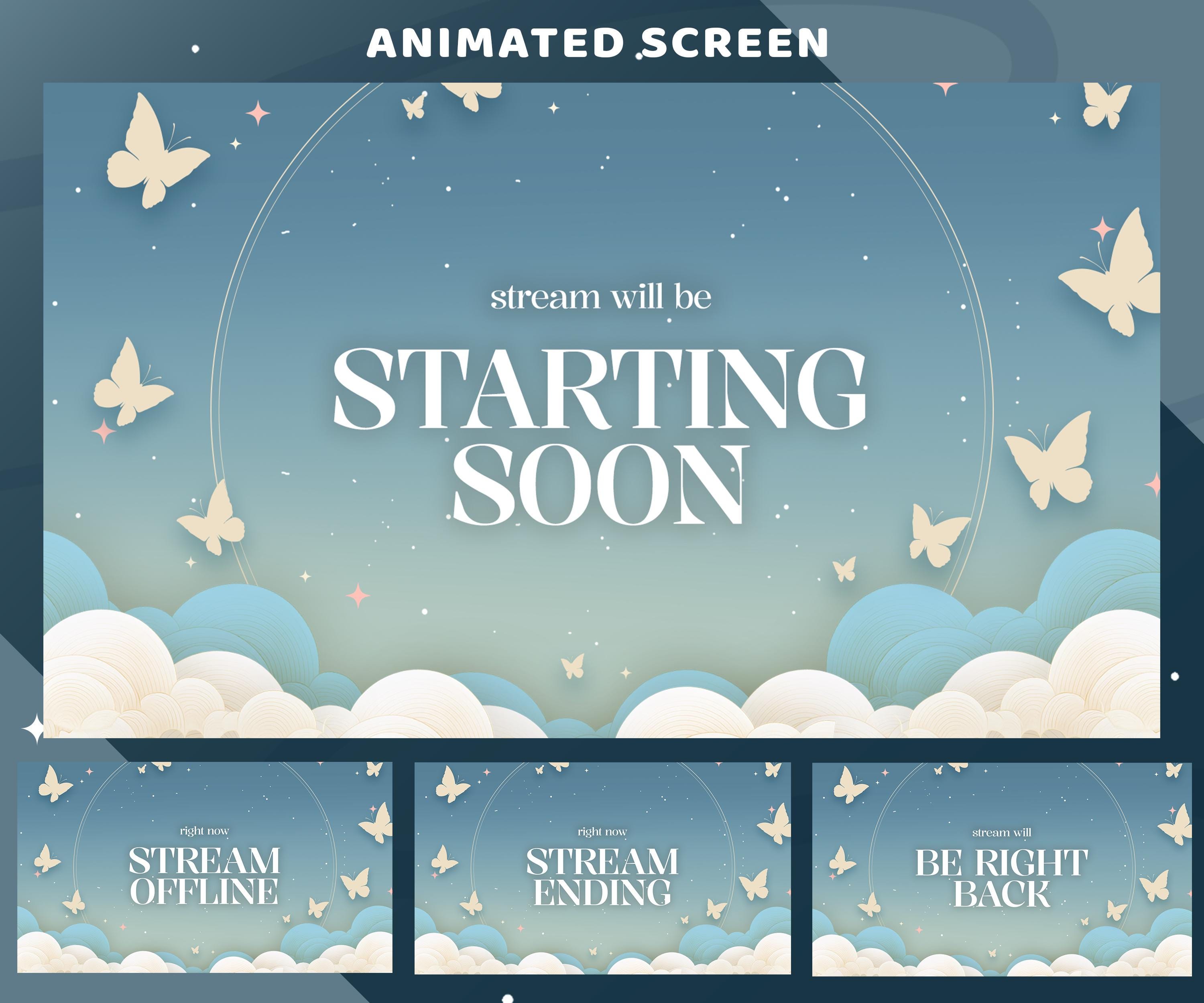 Stream Screen Butters Butterfly Twilight Animated Stream Screen Package for Twitch, Pastel ...
