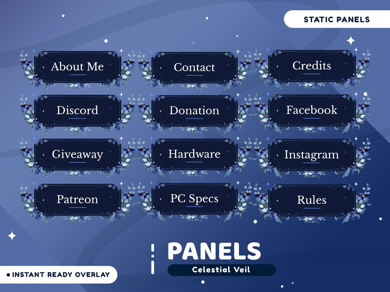 Celestial Veil Animated Stream Overlay Package for Twitch Bundle, Blue ...