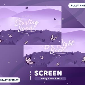 Fairy Land Feels Animated Stream Screen Package, Fairy Twitch Overlay, Purple Vtuber Overlay, Kawaii Butterfly Overlay, Dreamy Stream Design