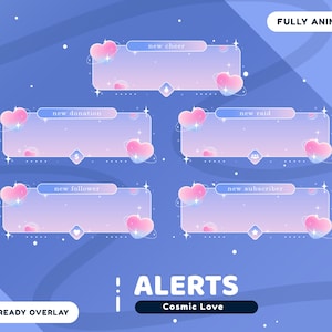 Cosmic Love Animated Stream Alert Package for Twitch Bundle, Animation Twitch Vtuber, Alert Valentine, Cute Love Alert, Pastel Heart Overlay