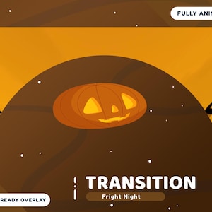 Fright Night Animated Stream Stinger Transition Package for Twitch, Pumpkin Halloween Transition Overlay, Spooky Stream, Yellow Halloween