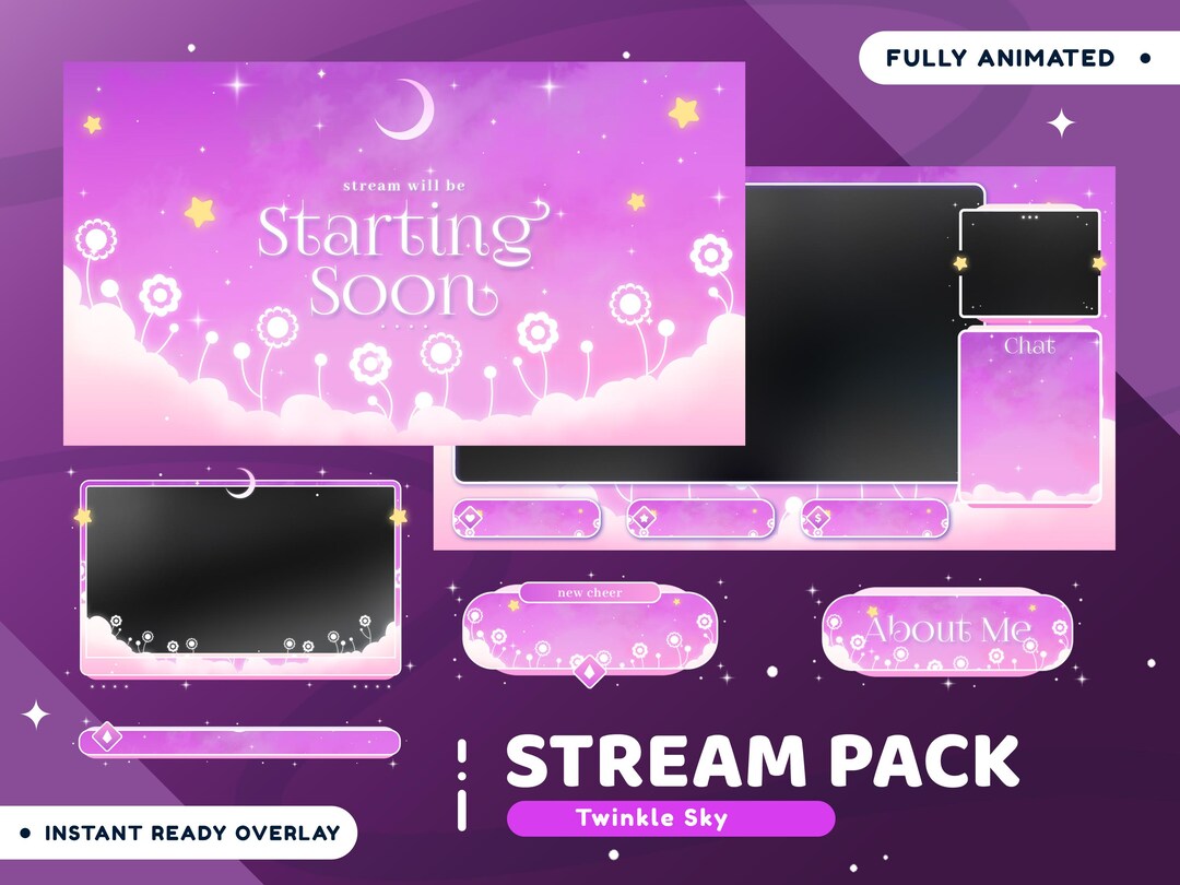 Twinkle Sky Animated Stream Overlay Package for Twitch Bundle, Twinkle ...