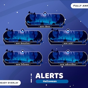 Halloween Animated Stream Alert Package for Twitch Bundle, Animation Twitch Vtuber Horror, Alert Halloween, Blue Alert, Animated Horror Dark