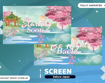 Sakura Japan Animated Stream Screen Package for Twitch, Pink Cherry Blossom Overlay Screen, Animation Twitch Japanese Theme Vtuber Overlay
