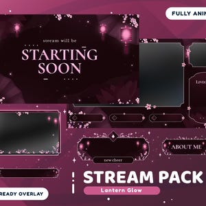Pacote de sobreposição de transmissão animada Lantern Glow para Twitch Bundle, sobreposição de transmissão China Lanterns, transmissão aconchegante, sobreposição de Twitch Mystic Lanterns