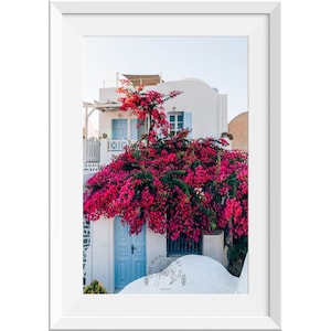 Bougainvillea House in Oia Santorini, Bougainvillea Greek Photo, Bougainvillea Greece Photograph, Santorini White Architecture Print