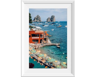 Italian Beach Club Wall Art, Beach Photo Print, Coastal Wall Art, Capri Photo Print, Beach House Decor, Beach Umbrella Wall Art, Travel Gift