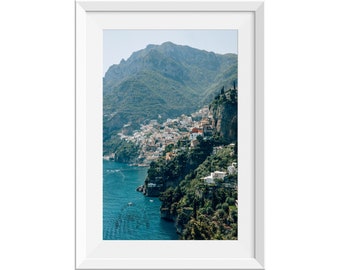 Village along the Amalfi Coast Print, Positano Coastal Photography, Amalfi Coast Photo Print, Italy Coastal Village Wall Art, Italian Coast