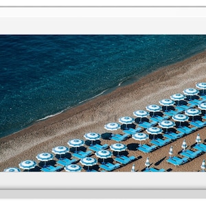 Positano Blue and White Beach Umbrellas, Italian Beach Travel Print, Landscape Beach Photo Print, Amalfi Coast Wall Art, Coastal Wall Art
