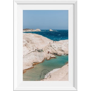 Summer Beach Print of Milos Greece, Sarakiniko Beach Milos, Milos Photography, Greece Minimalist Beach Photo, Neutral Coastal Wall Art Print