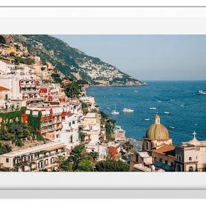 Colourful Hotels on the Cliffs of Positano with Coastal View, Positano Wall Art, Italy Travel Print, Amalfi Coast Wall Art, Italy Photo