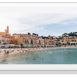 Pastel Village of Menton French Riviera, Menton Beach Photograph, Colourful Menton Beach Wall Art, French Riviera Coastal Summer Landscape