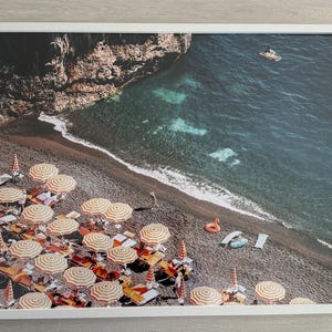 Italian Beach Club Orange Umbrellas Landscape Photo, Arienzo Beach Club Positano Print, Positano Beach Photo Wall Art, Amalfi Coast Print image 10