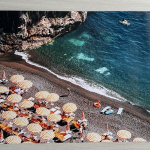 Italian Beach Club Orange Umbrellas Landscape Photo, Arienzo Beach Club Positano Print, Positano Beach Photo Wall Art, Amalfi Coast Print image 4