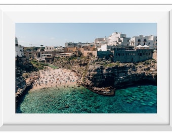 Polignano a Mare Beach Landscape Print, Puglia Italy Wall Art, Swimmers at Beach Print, Italian Beach Wall Art,Italian Landscape Photo Print