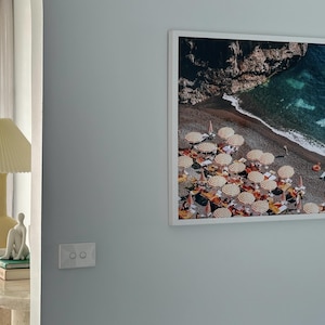 Italian Beach Club Orange Umbrellas Landscape Photo, Arienzo Beach Club Positano Print, Positano Beach Photo Wall Art, Amalfi Coast Print image 3