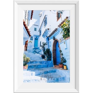 Chefchaouen Blue City Architecture Photo, Morocco Blue Door Photograph, Blue Village Wall Decor,  Morocco City Street Photo, Old Town Photo