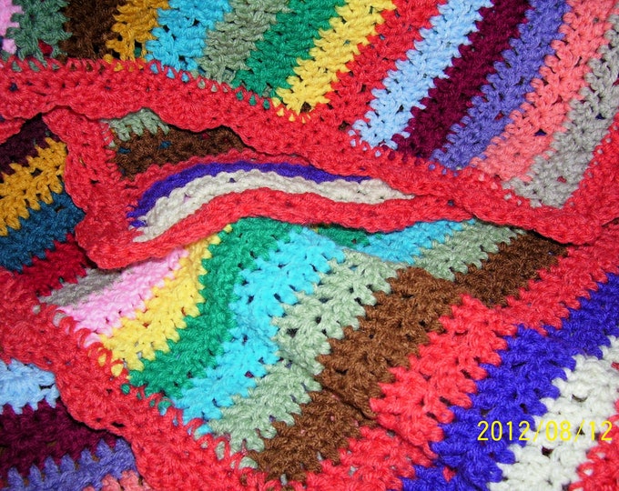 Hand Crochet Afghan Multicolor Yarn Close Stitch Pattern 70 X 70 Etsy