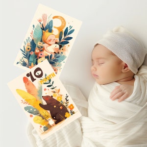 Cartoline mensili stampabili per le tappe fondamentali del bambino Regali per bambini artistici Regalo per baby shower Progresso Nuovo bambino fai da te Ragazzo digitale Animali Memoria Download istantaneo