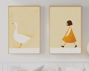 silly goose wall art girl nursery goose Oil Painting Goose Kid's Wall Art Goose Girl print Goose Theme Nursery Decor therapy wall hanging