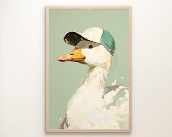 baseball goose oil painting cool teen kid baby cub boy nursery room decor framed big white silly goose theme wall art picture gift printable