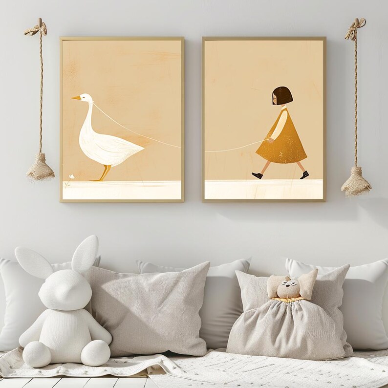 Silly Goose Wall Art Girl Nursery Goose Oil Painting Goose Kid's Wall ...