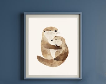 moeder en baby otter baby moeder vader otter Moederdag dag moeder cadeau schattig zeeotter kraamcadeau kinderkamer inrichting moeder baby otter svg art print