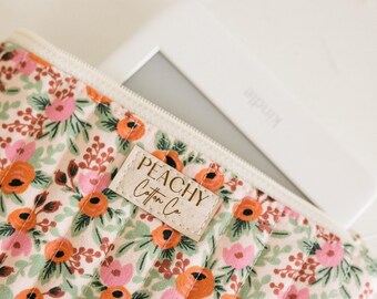 Rosa in Blush Kindle Paperwhite Sleeve, Quilted Zipper Kindle Pouch, Kindle Sleeve with Pocket, Kindle Sleeve with Ruffles, Rifle Paper Co
