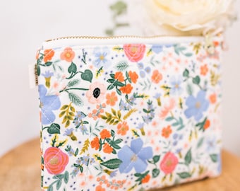Handmade Quilted Fabric Zipper Pouches in Cottage Roses, Rifle Paper Co.
