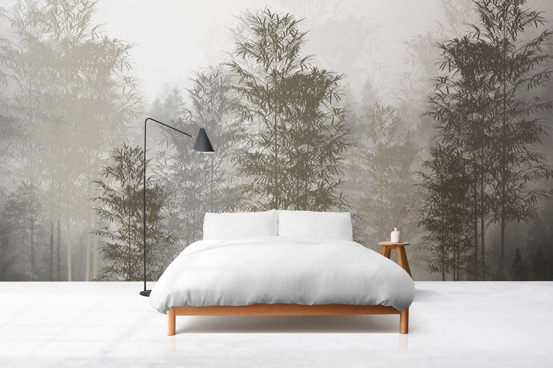 Foggy Pine Tree Forest Wallpaper, Peel and Stick Misty Landscape Wall ...