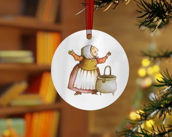 Strega Nona Metal Ornament, Christmas Tree Decoration, Holiday Ornament, Italian Folklore Gift, Kitchen Wall Decor, Witchy