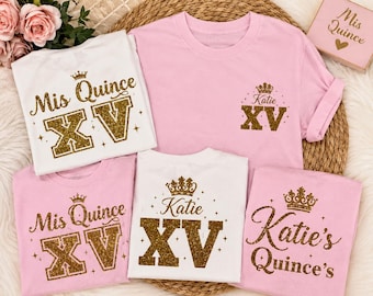 Anpassade Quinceañera-skjortor | Personliga Mis Quince XV-skjortor | Matchande Quince Crew-familjeskjortor