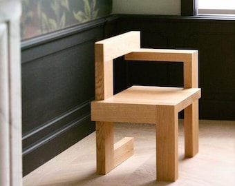 Japandi Oak Wood Accent Chair, Handmade Vintage Chair, Minimalist Design, Flat Pack, Wood Chair, Minimalist Chair, Modern Wooden Chair