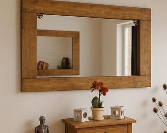 Large Vintage Mirror, Wood Wall Mirror, Entryway Wall Mirror, Mid-Century Wall Mirror, Country Furniture
