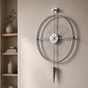 Unique Metal Wall Clock with Pendulum